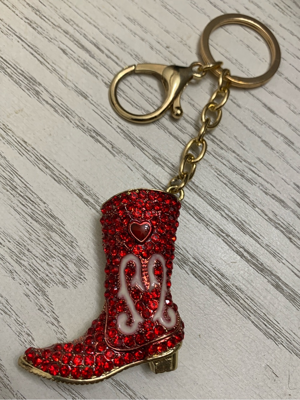 Betsey Johnson Red Jeweled Rhinestone Cowgirl Boot Crystal Bag Charm Keychain